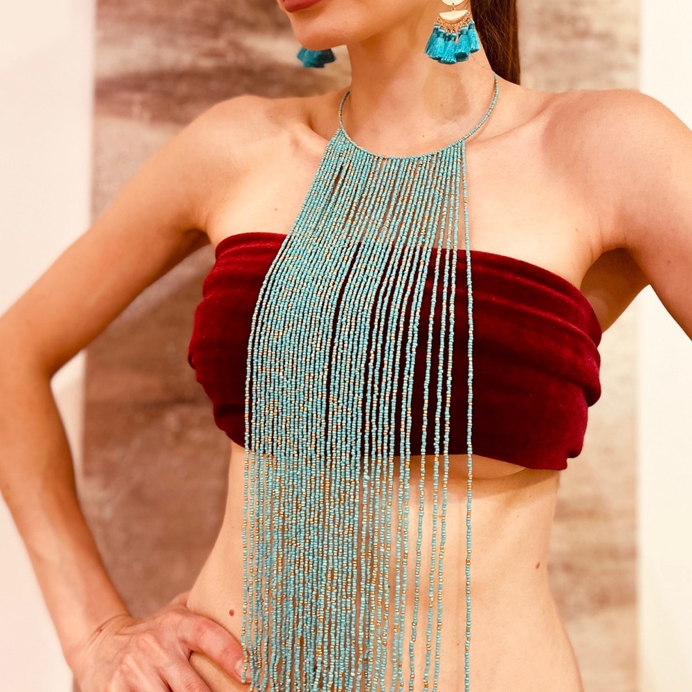 Beaded choker necklace with cascading beads